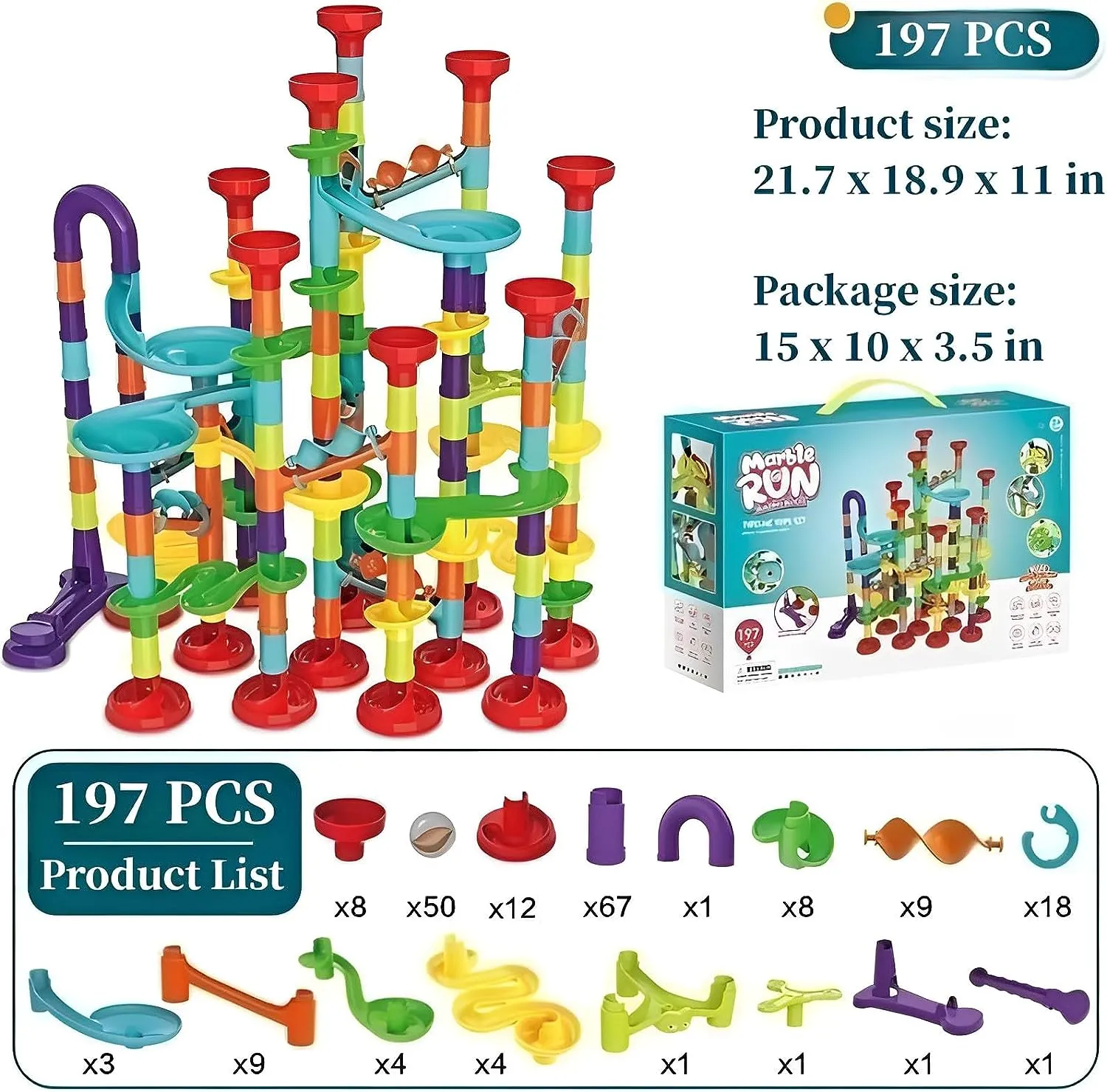 197Pcs Piece DIY Marble Run Race Set