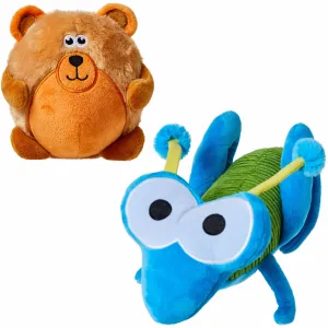 2 Pack, 12" Grasshopper   6" Bear Squeaky Plush Dog Chew Toy for Puppies, Durable Dog Interactive Toys