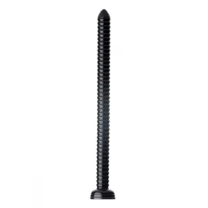 20-inch Black Anal Dildo with Swirled Texture Shaft and Suction Base