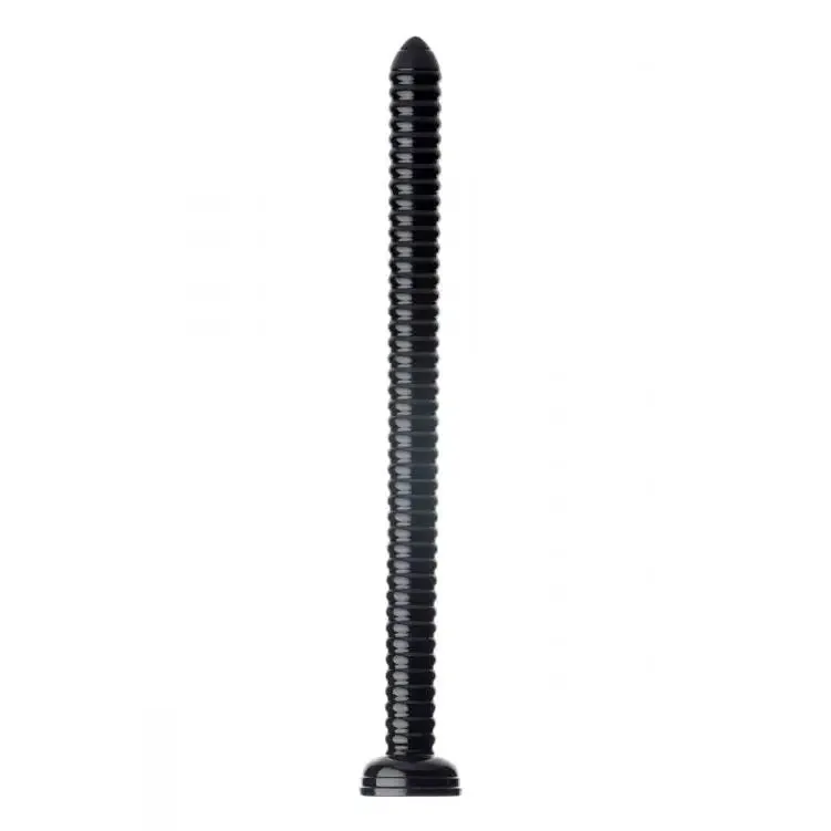 20-inch Black Anal Dildo with Swirled Texture Shaft and Suction Base