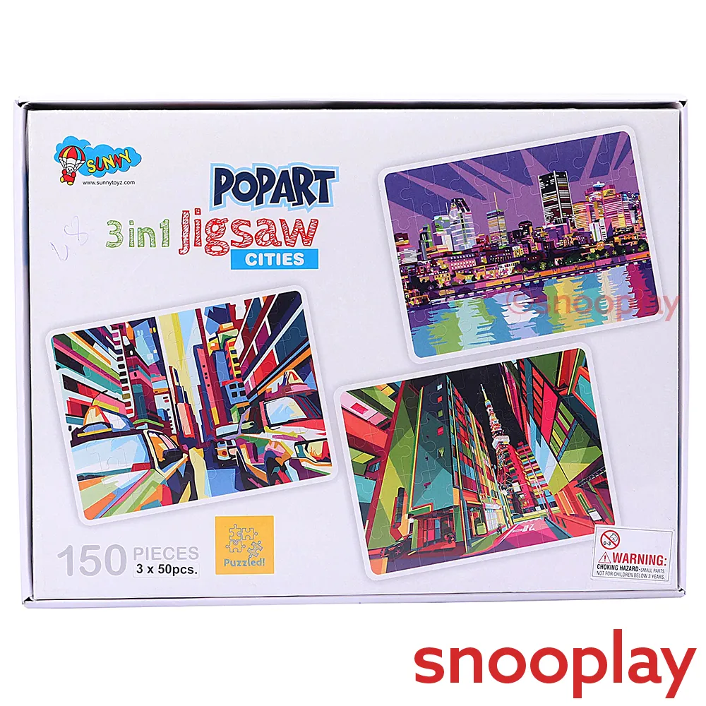 3 in 1 Pop Art Jigsaw Puzzle for Kids (3 Different Puzzles in 1 Set)