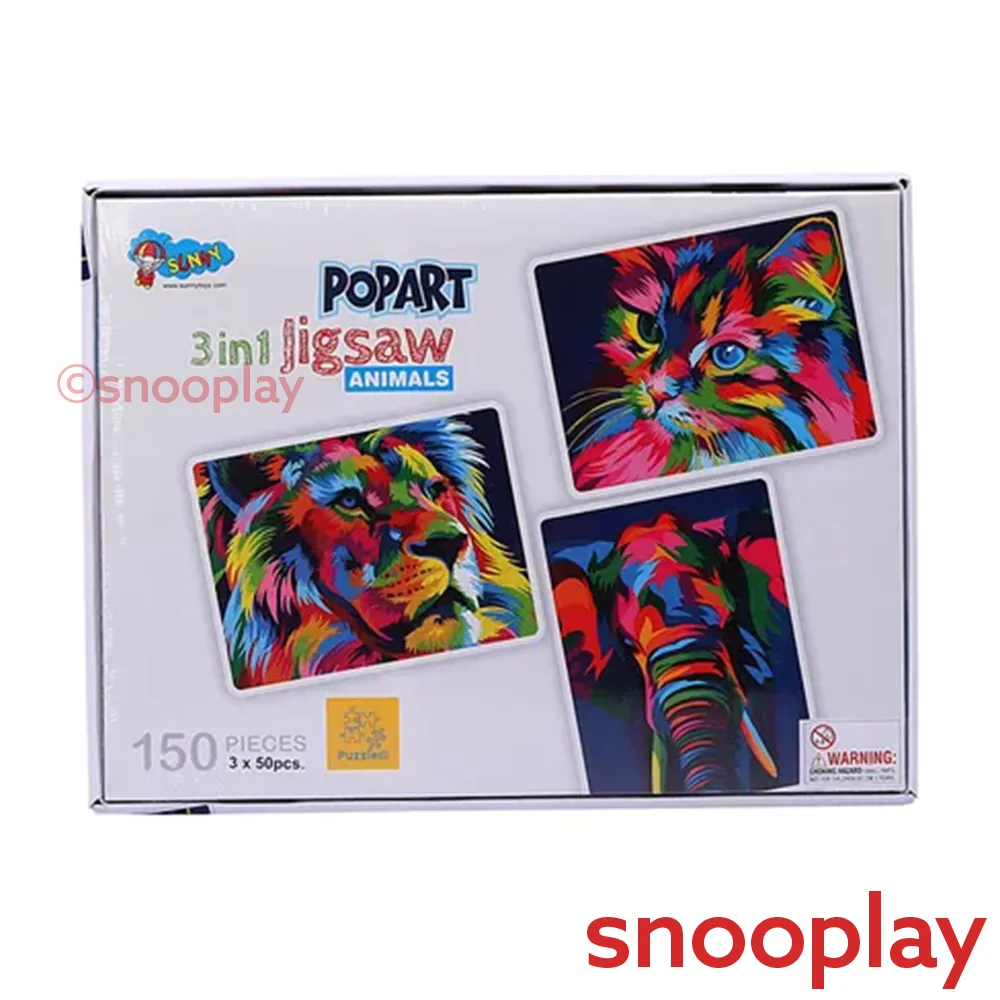 3 in 1 Pop Art Jigsaw Puzzle for Kids (3 Different Puzzles in 1 Set)