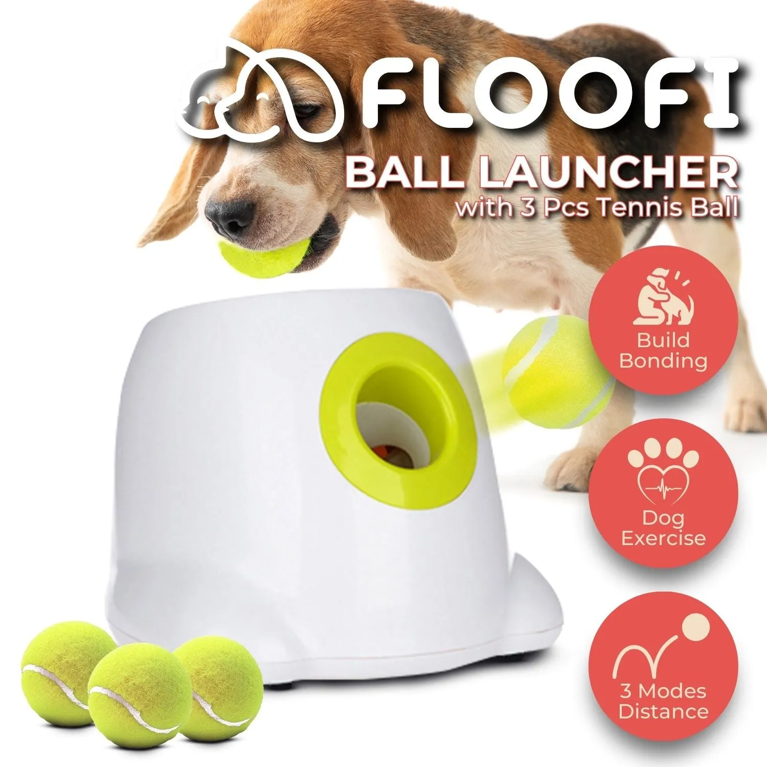 Adjustable Distance Automatic Dog Ball Launcher, Green - Floofi