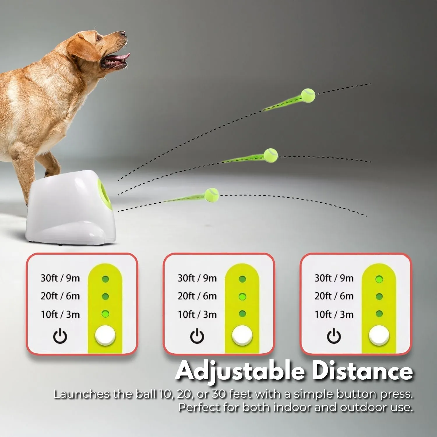 Adjustable Distance Automatic Dog Ball Launcher, Green - Floofi