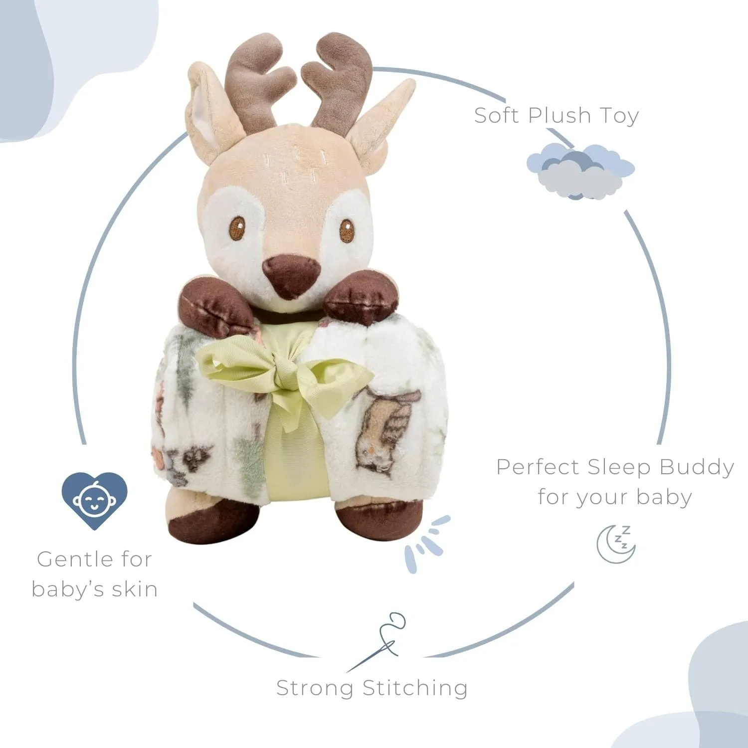 Baby Moo Reindeer Snuggle Buddy Soft Rattle and Plush Blanket Gift Toy Blanket - Beige