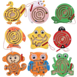 Children Magnetic Maze Toy Kids Wooden Puzzle Game Toy Kids Early Educational Brain Teaser Wooden Toy Intellectual Jigsaw Board