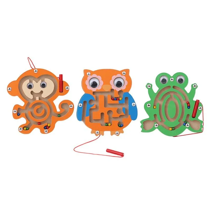 Children Magnetic Maze Toy Kids Wooden Puzzle Game Toy Kids Early Educational Brain Teaser Wooden Toy Intellectual Jigsaw Board