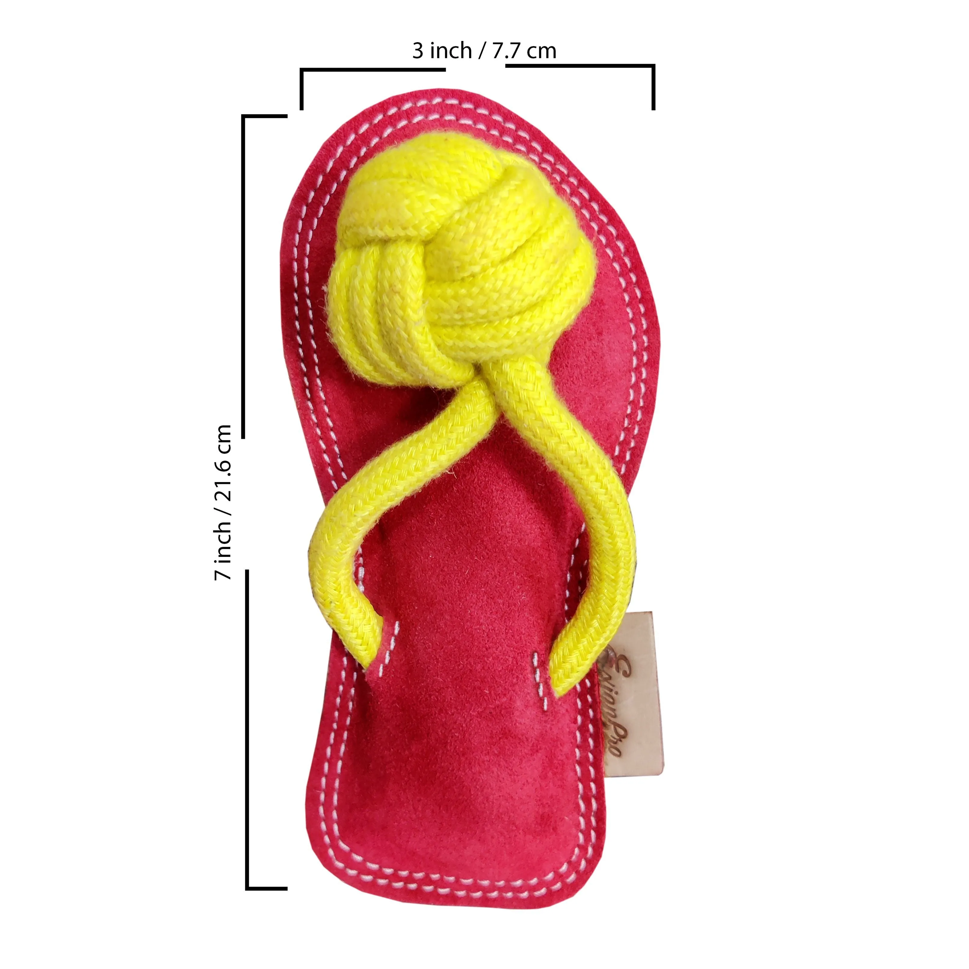 Exionpro Natural Leather Slipper Dog Toy with Non Toxic Fiber Stuffing - Red/Yellow Color