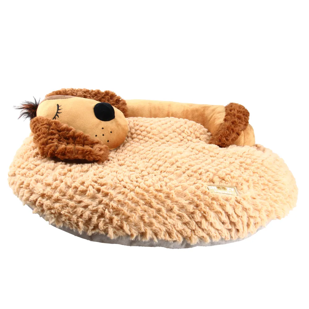 GiGwi Snoozy Friends 3D Shape Dog Sleepy Cushion for Cats and Dogs (Brown)