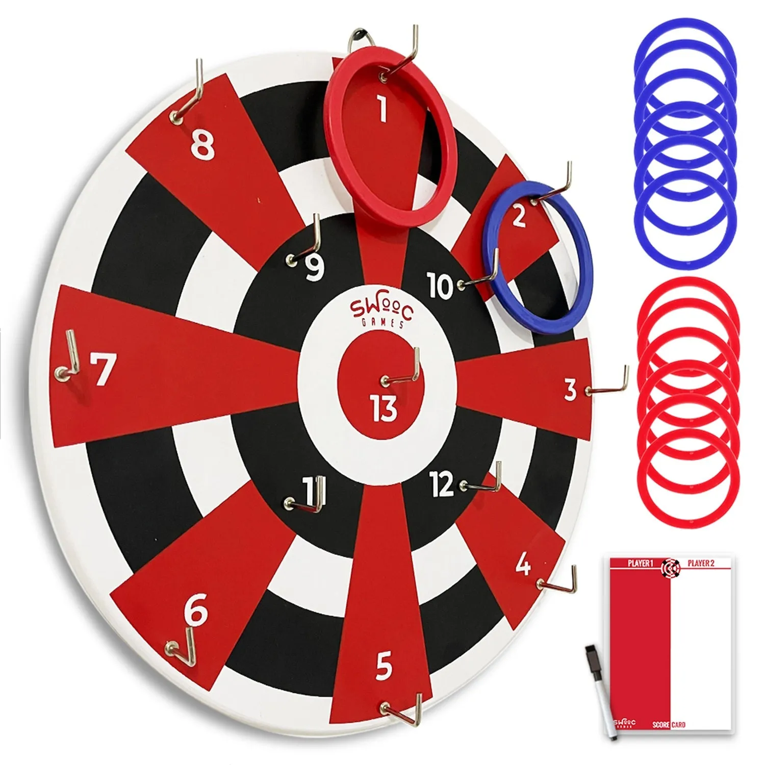 Hook Darts Ring Toss Game ‒ Wood Board and Soft Rings