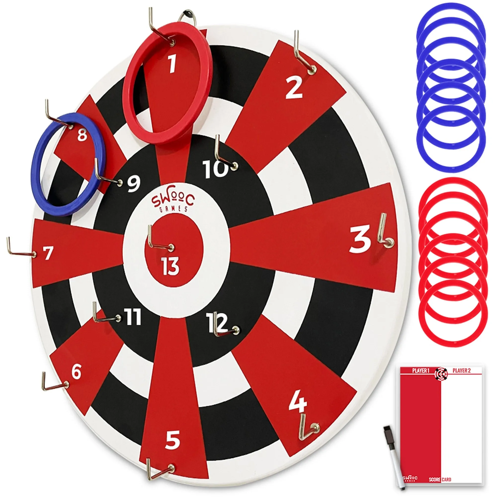 Hook Darts Ring Toss Game ‒ Wood Board and Soft Rings