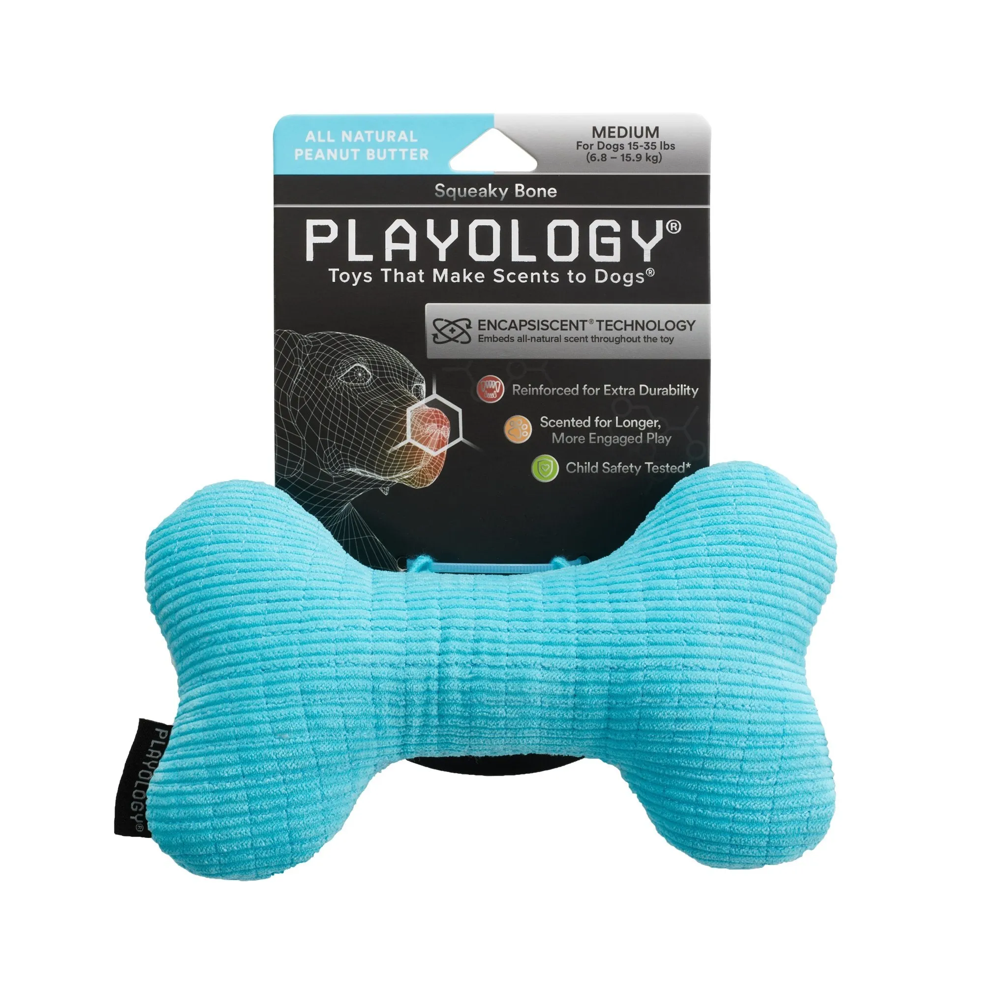 Playology Plush Squeaky Bone Dog Toy Peanut Butter