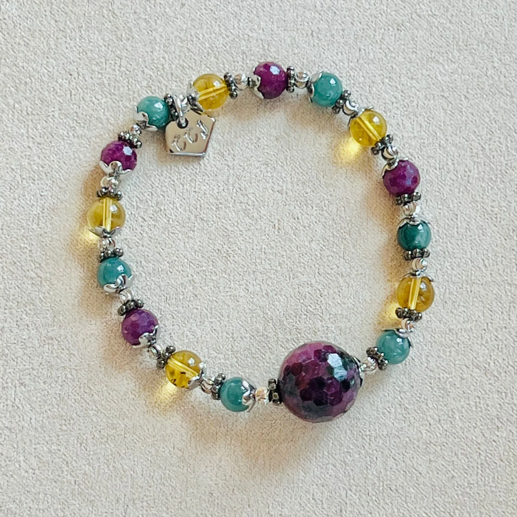 Ruby, Blue Amber & Blue Jade Babies Crown Bracelet