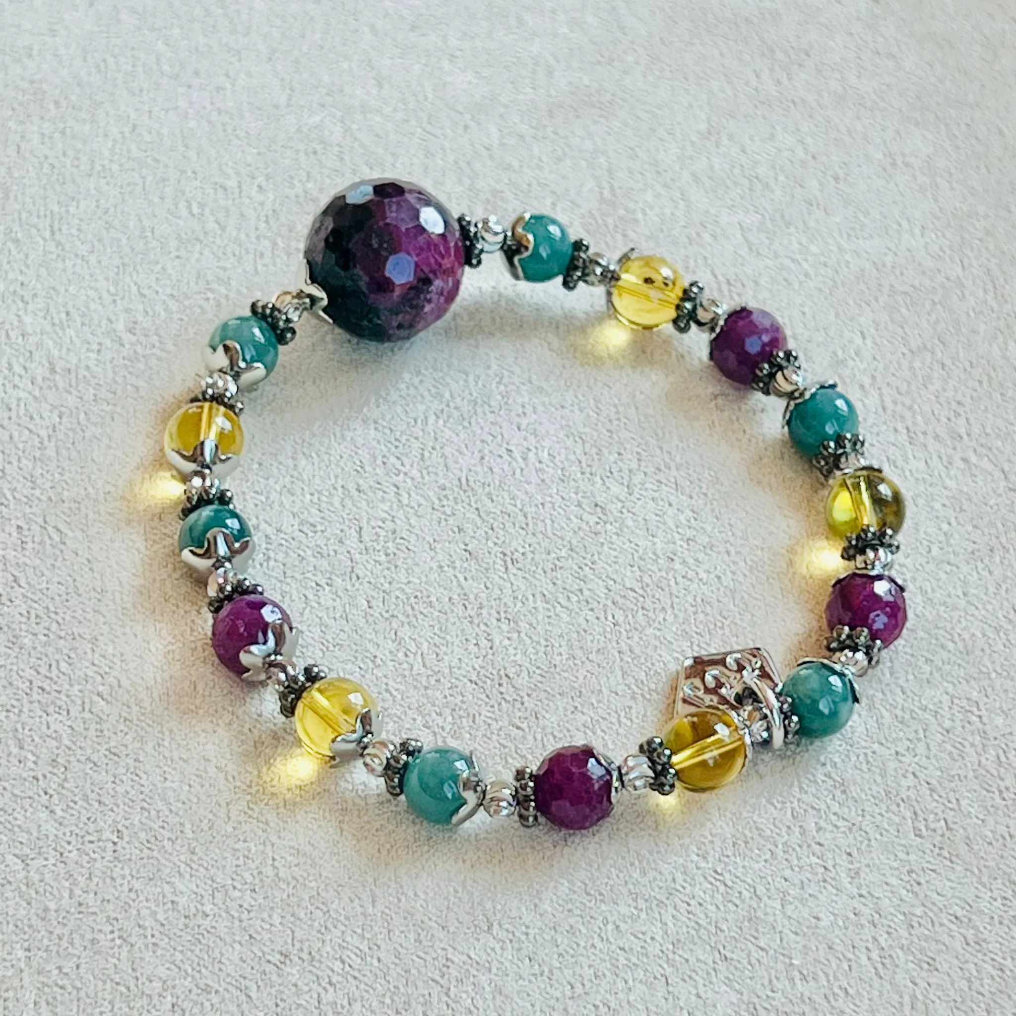 Ruby, Blue Amber & Blue Jade Babies Crown Bracelet