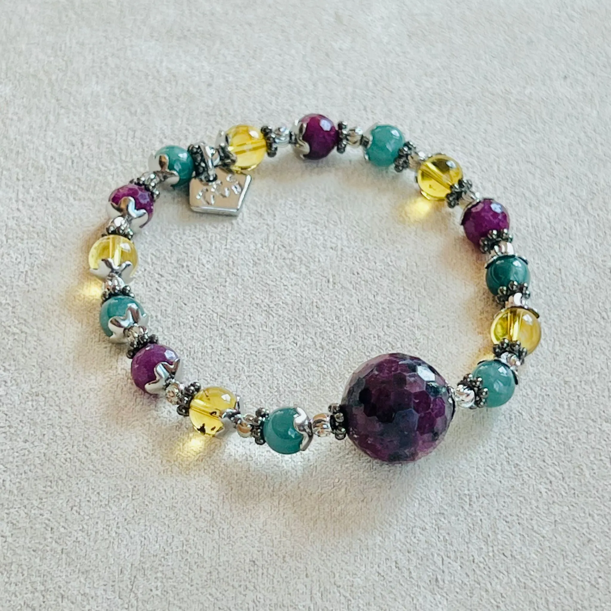 Ruby, Blue Amber & Blue Jade Babies Crown Bracelet