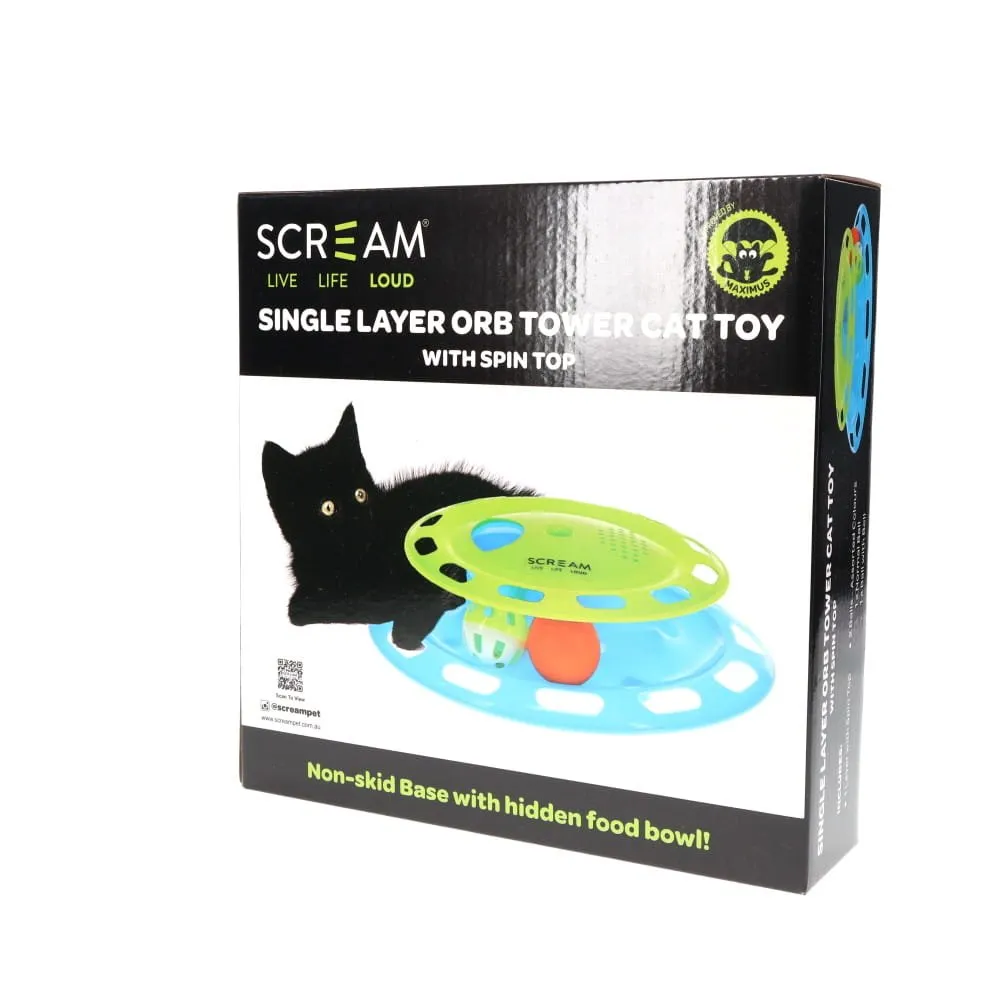 Scream Single Layer Orb Tower Cat Toy Green and Blue