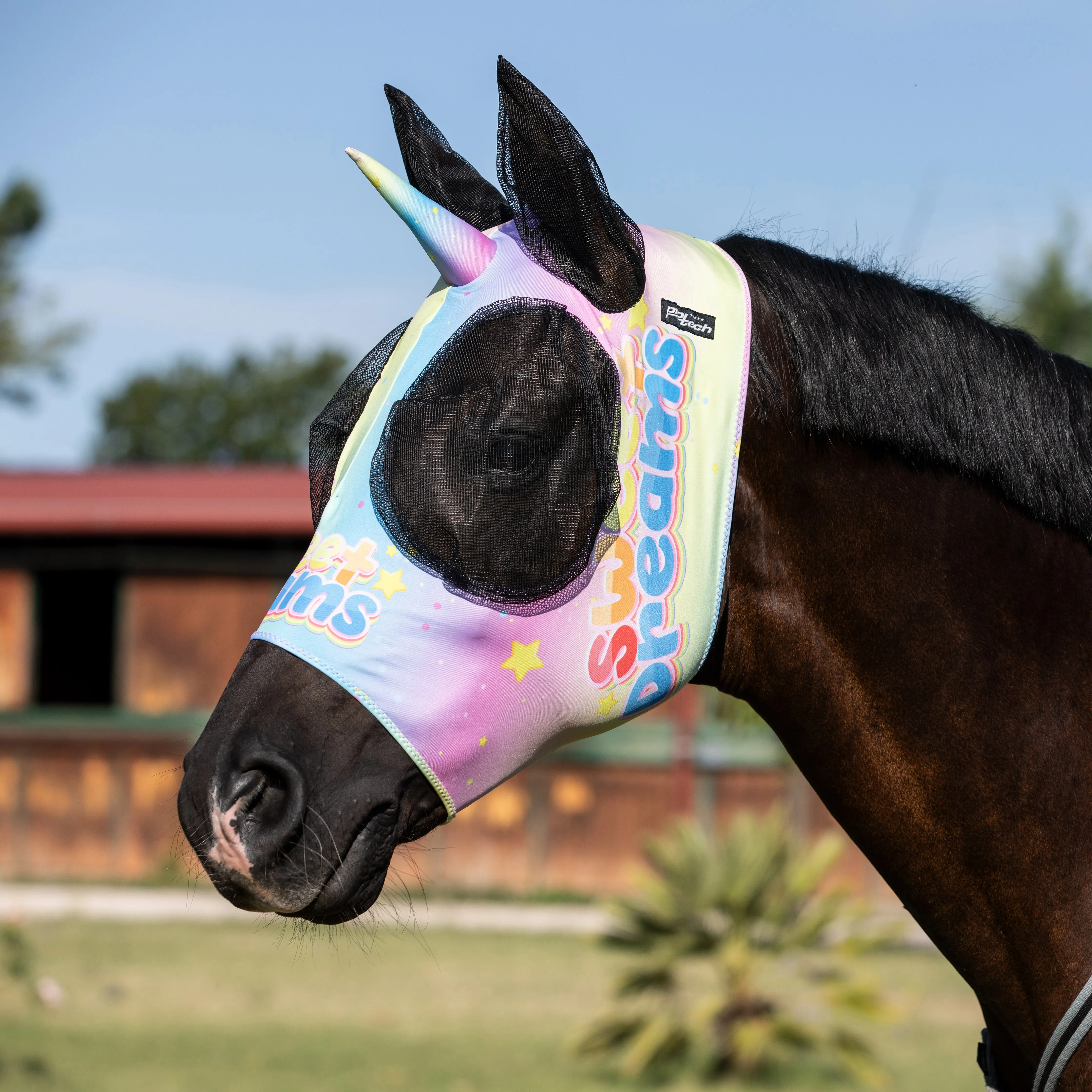 Unicorn Lycra Anti-Fly Mask with Ear Cover Net