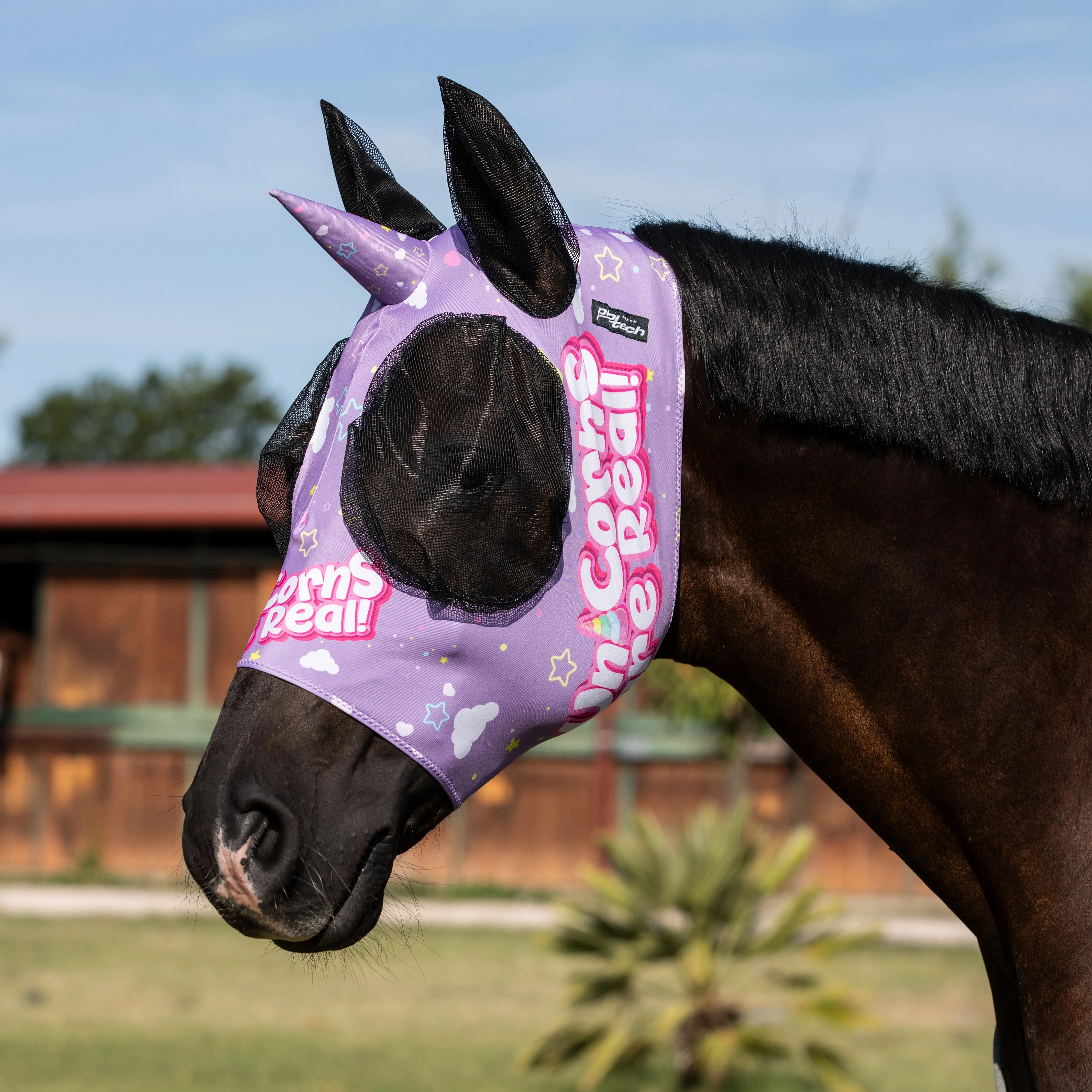 Unicorn Lycra Anti-Fly Mask with Ear Cover Net