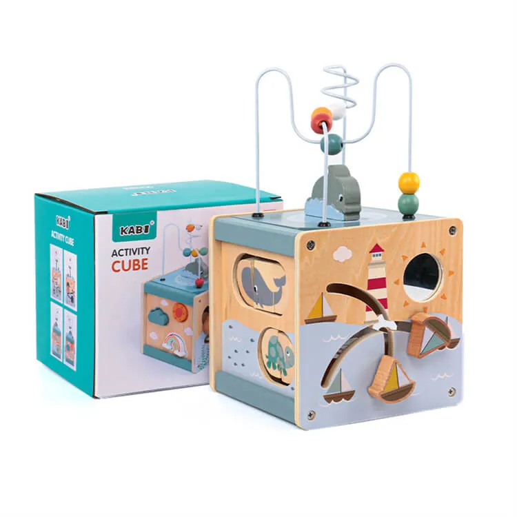 Wood Ocean Maze Activity Cube